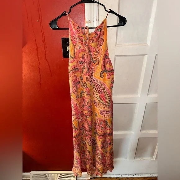 Ann Taylor Vintage Silk Paisley Print Orange Maxi Dress - Picture 4 of 8